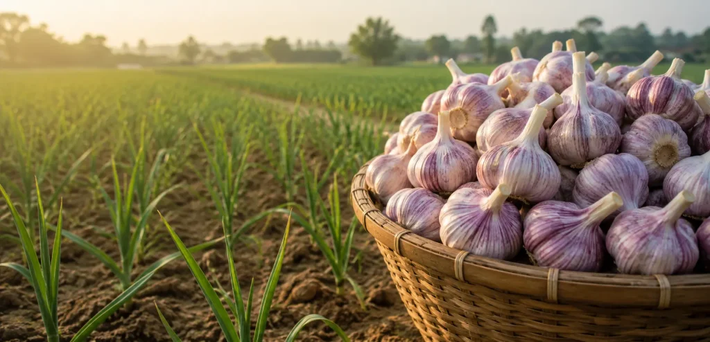 Tỏi tím trên cánh đồng